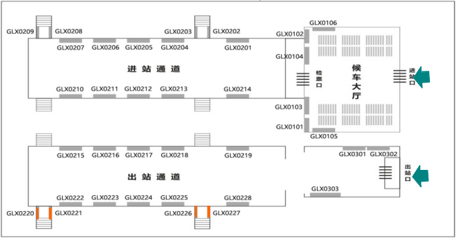 出站楼梯两侧墙面灯箱位置图