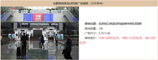 合肥南高铁站LED屏广告价格