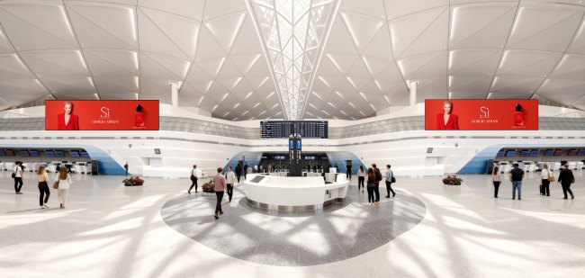 第一户外传媒-三亚凤凰国际机场二层国内出发办票大厅办票岛上方大型LED屏