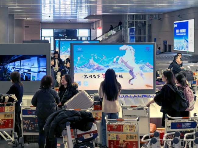 温州机场国内到达到厅取行李旅客等候中的繁忙画面