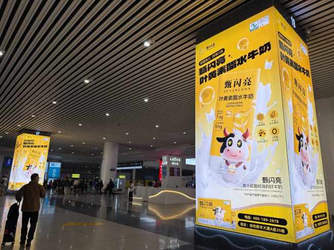 杭州东站到达层的母婴牛奶甄闪亮广告案例实拍图