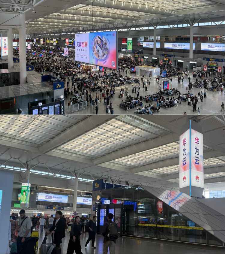 北京首都机场和杭州萧山机场各家云服务广告牌上打擂台